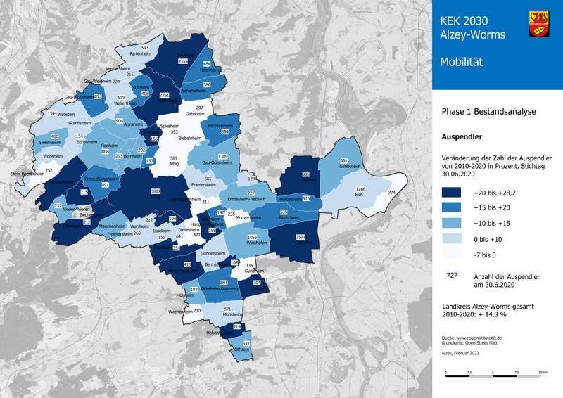 Karte der Auspendler im Landkreis Alzey-Worms
